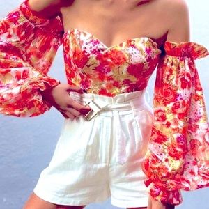 Off the Shoulder flower crop top